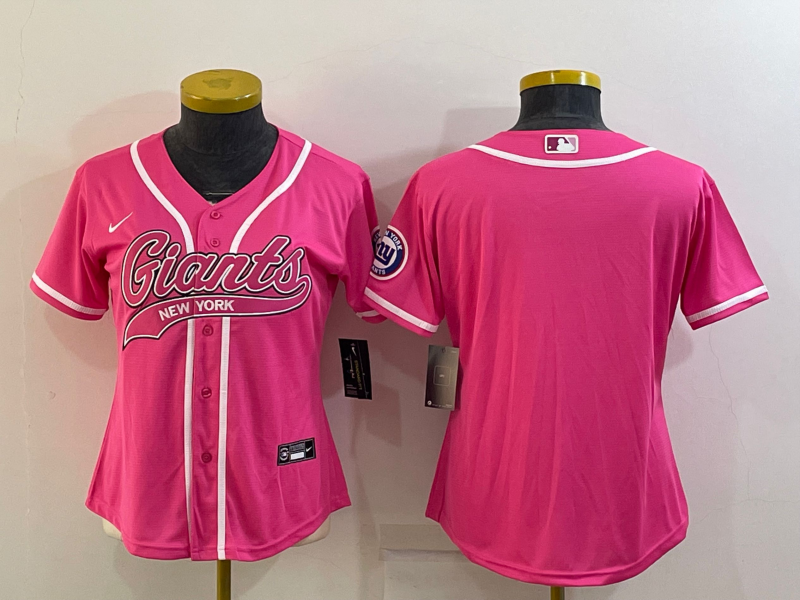Youth New York Giants Blank Pink With Patch Cool Base Stitched Baseball Jersey